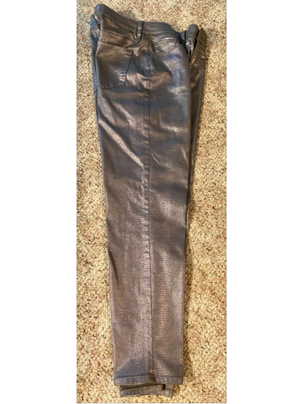 Chico's So Slimming Girlfriend Coated Ankle Jeans Silver foil Alligator 1R US 8